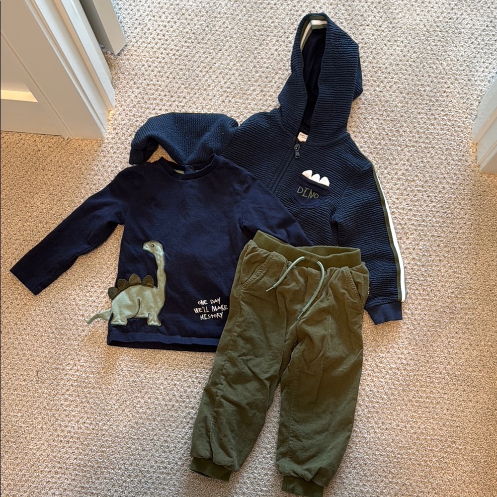 Kids Olive Green dinosaur set